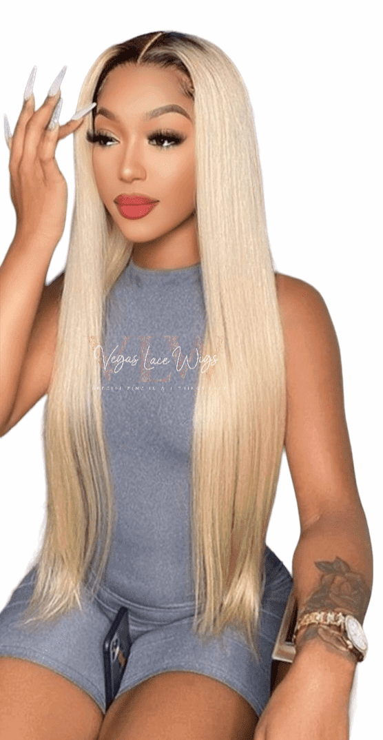 Invisible Lace Blond Wig With Dark Roots Straight