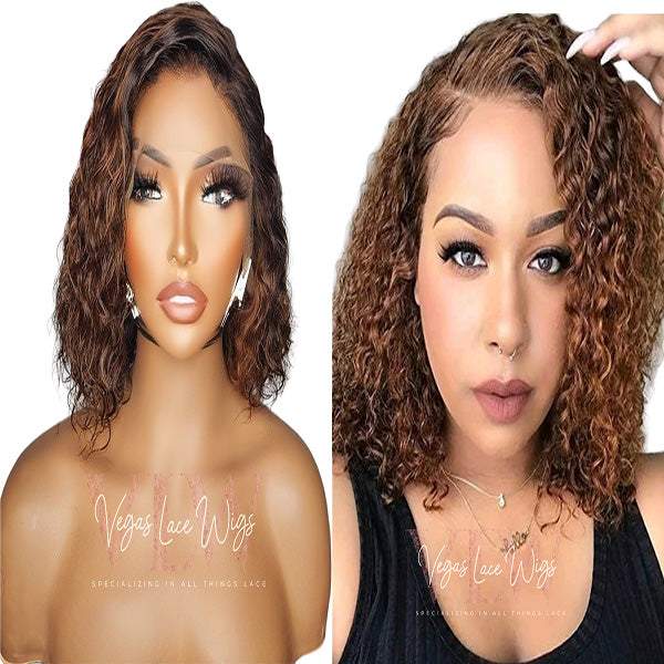 Invisible HD Lace Bob Wig Deep Wave HoneyBrown Highlights Breeona